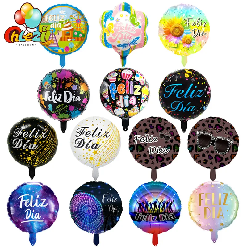 7pcs Spanish Feliz Dia Theme Foil Balloons 18 Inch Helium Round Globos Celebrate Wedding Birthday Party Decoration Baby Shower