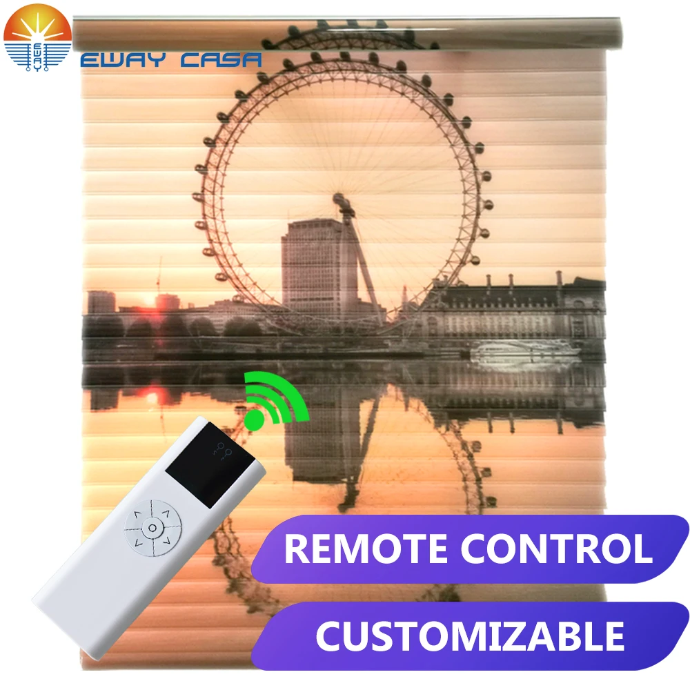 EWAYCASA Foto personalizada Ciega de cebra Cortina Wifi Persianas impresas Persianas de tul Shangri-la Persianas eléctricas enrollables Día Noche MSB_PX