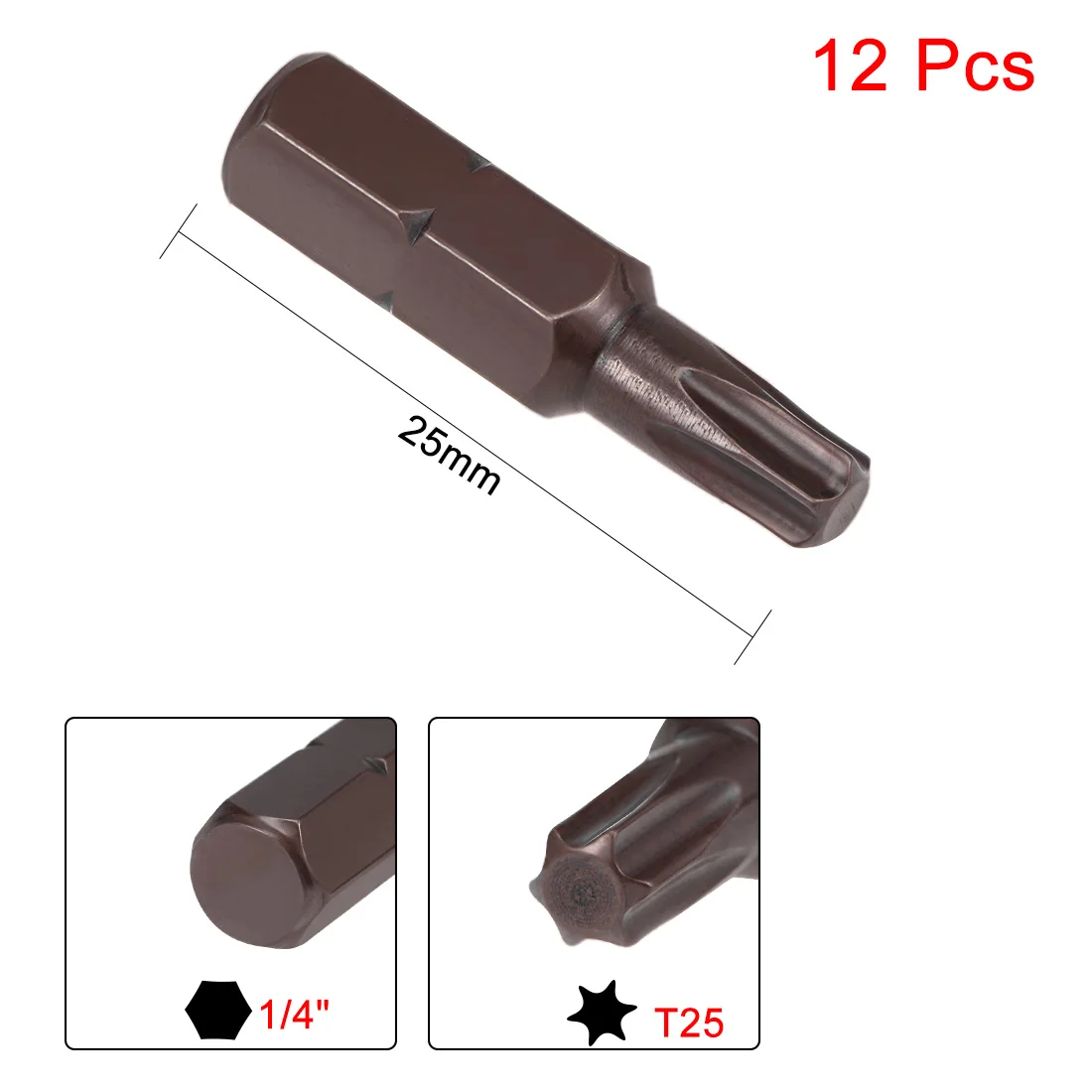 Uxcell 12pcs 25mm 길이 1/4 "육각 생크 T25 Torx 다량 스크루 드라이버 비트 S2 고 합금강
