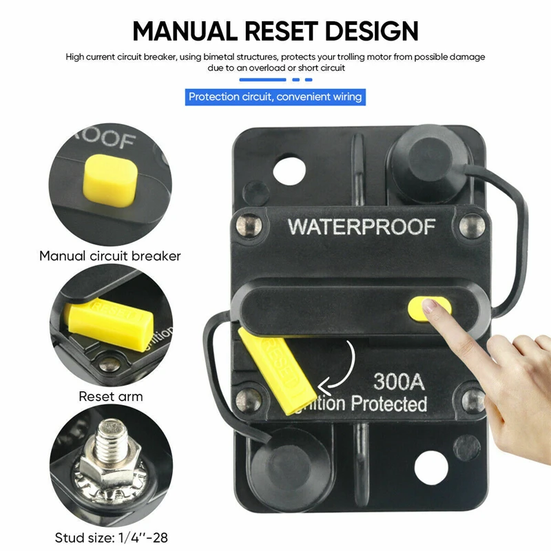 30A 40A 50A 60A 80A 100A 120A 150A 200A 250A 300A AMP Circuit Breaker Fuse Reset 12-48V DC Car Boat Auto Waterproof Solar System