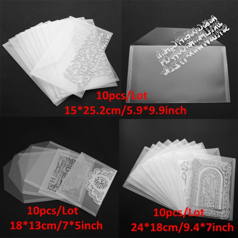 10pcs/set Transparent Plastic Folder Bags Handy Portable Used For Store Metal Cutting Dies Clean Stamps Bump Templates 2020 New