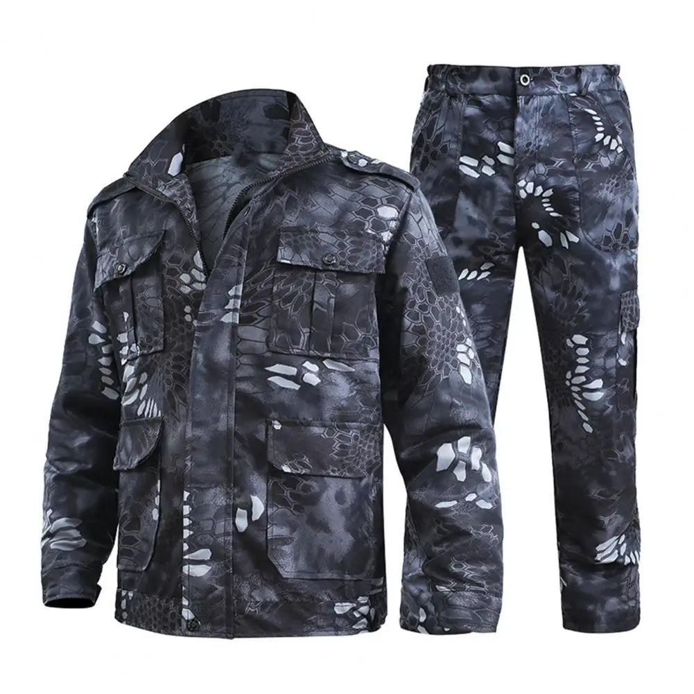 2 Pcs/Set Outdoor Suit Snap-fastener Cuff Windproof Long Pants Multi Pockets Camouflage Climbing Suit for Adult