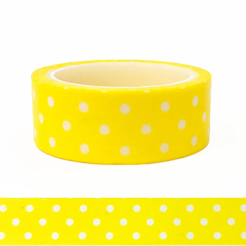 1 Roll White Dots on Yellow Background Cute Washi Tape Kids Kawaii Washi Tape Simple Japanese Decoration Tapes 1.5cm*5m