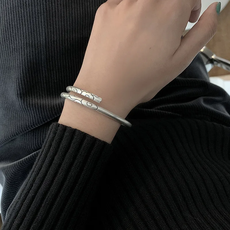 QMCOCO Silver Color New Arrival Hip-Hop Punk Geometric Bracelet  Irregular Stripe Creative Vintage Do Old  Adjustable Bracelet