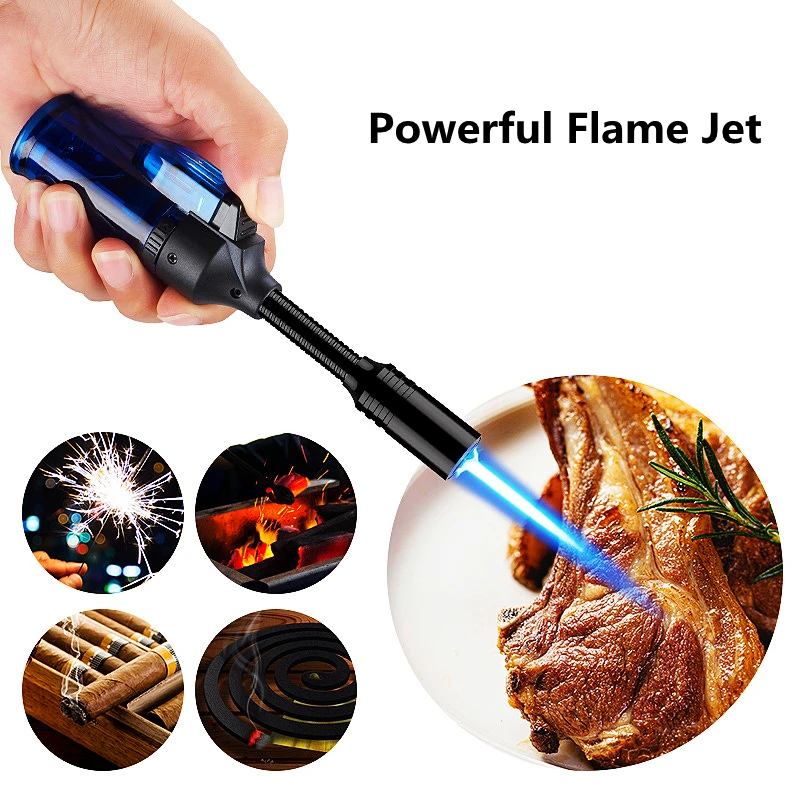 Portable Windproof Outdoor BBQ Lighter Jet Long Hose Torch Lighter Butane Gas Kitchen Igniter Pipe Cigar Lighter Camping For Man