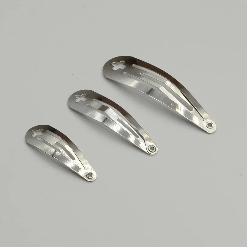 100PCS 3cm 4cm 5cm Silver  Cross Hole Tear Drop Metal Snap Clips Plain Hairpin for DIY Hair Bows Accessories