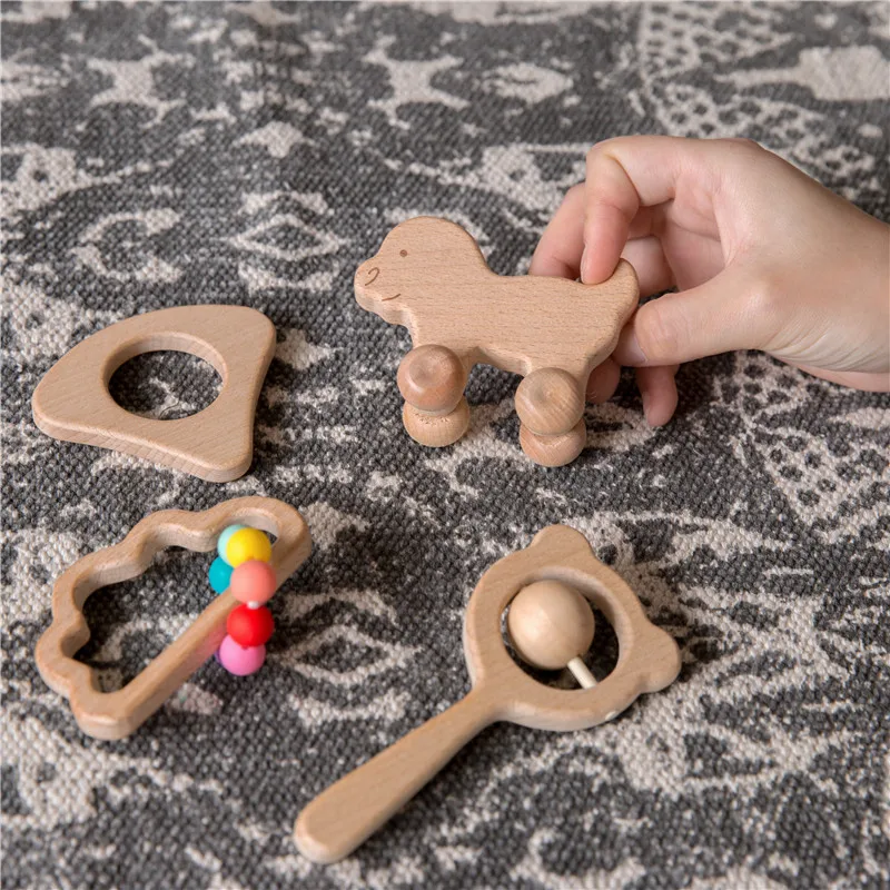 4ชิ้น/เซ็ตรถไม้รูปร่างสำหรับทารกไม้ Teether เกมสมองเด็กของเล่น Handmade งานฝีมือของขวัญ Beech ไม้บล็อกเด็ก2020ใหม่ร้อน