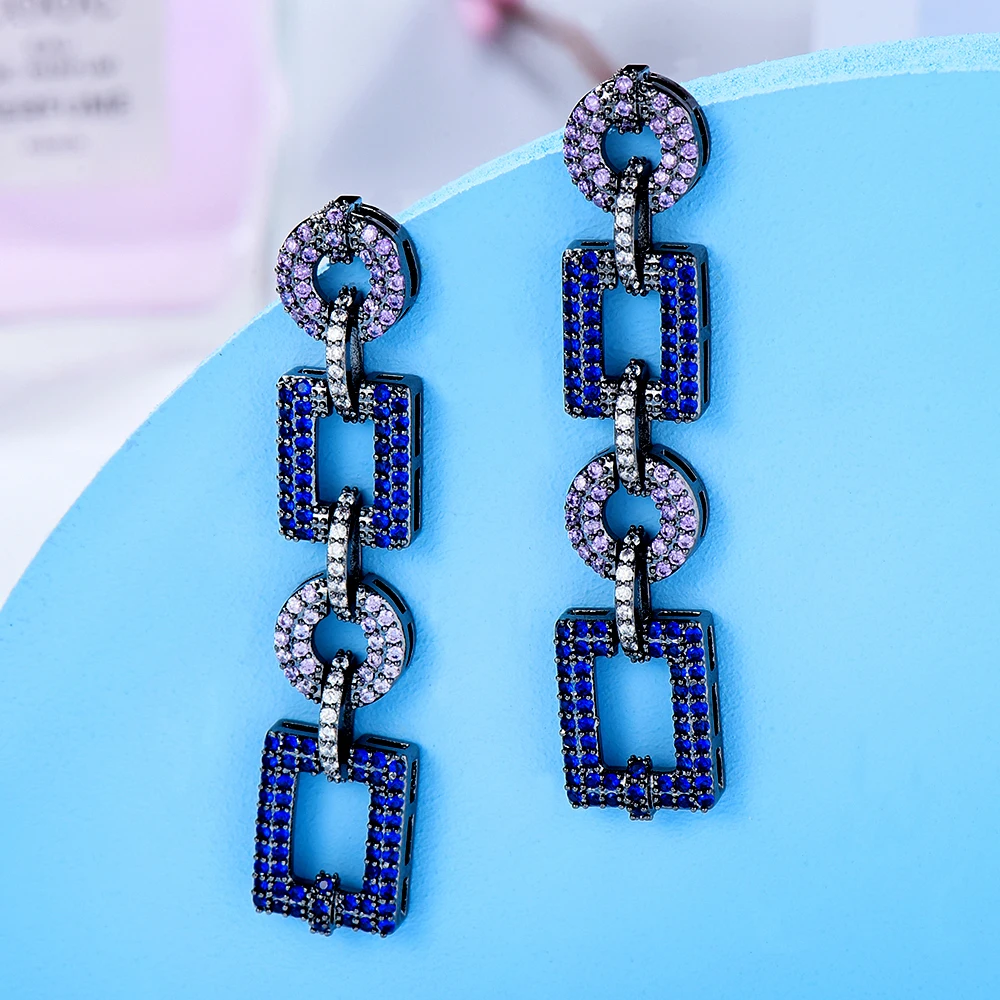 Siscathy Arab Luxurious Fashion Square Chain Pendant Earrings For Women Cubic Zircon Crystal Drop Earrings Party Jewelry Gifts