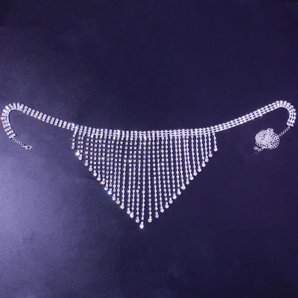 Stonefans Bling Rhinestone Tassel Body Chain Bra Harness Lingerie Adjustable Luxurious Hollow Body Jewelry Bodysuit Crotchless