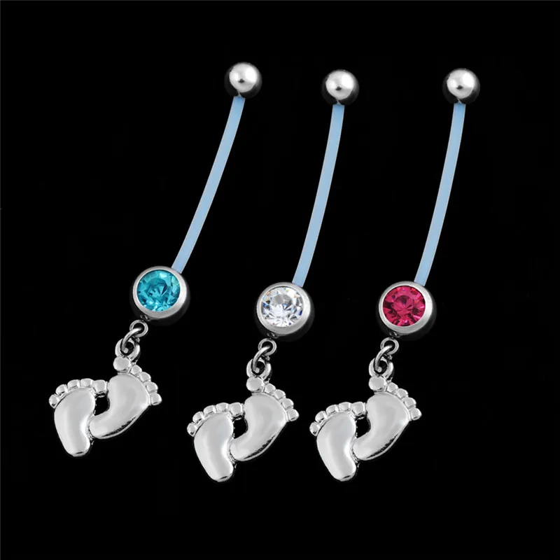 Fashion Surgical Steel Women Pregnant Belly Button Rings Navels Piercing Dangle Baby Feets Piercings Body Jewelry