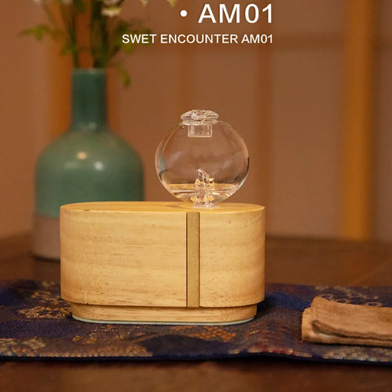 

Waterless Nebulizing Essential Oil Diffuser Wooden Glass USB Aromatherapy Air Humidifier with Colorful LED Light for Home Office