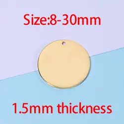 Fnixtar 20Pcs/Lot Size 8-30mm Mirror Polished Gold  Color Stainless Steel Round Pendants Stamping Blanks For DIY Making Necklace