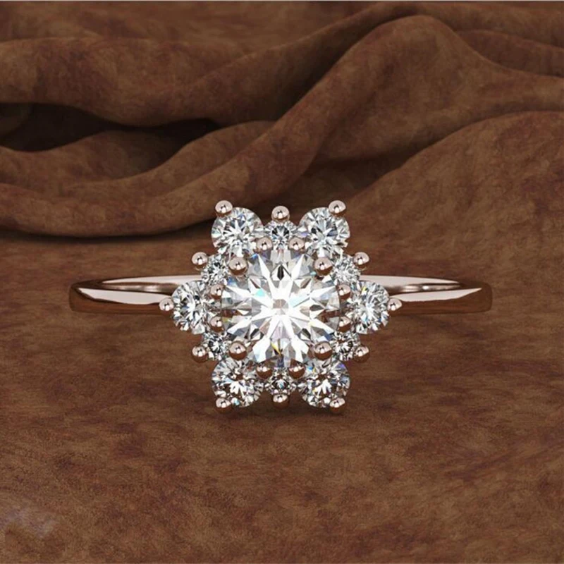 Cute Snowflake Design Rhinestones Rings For Women Accessories Female Wedding Jewelry Gift Rose-Gold-Color Fashion Women Rings