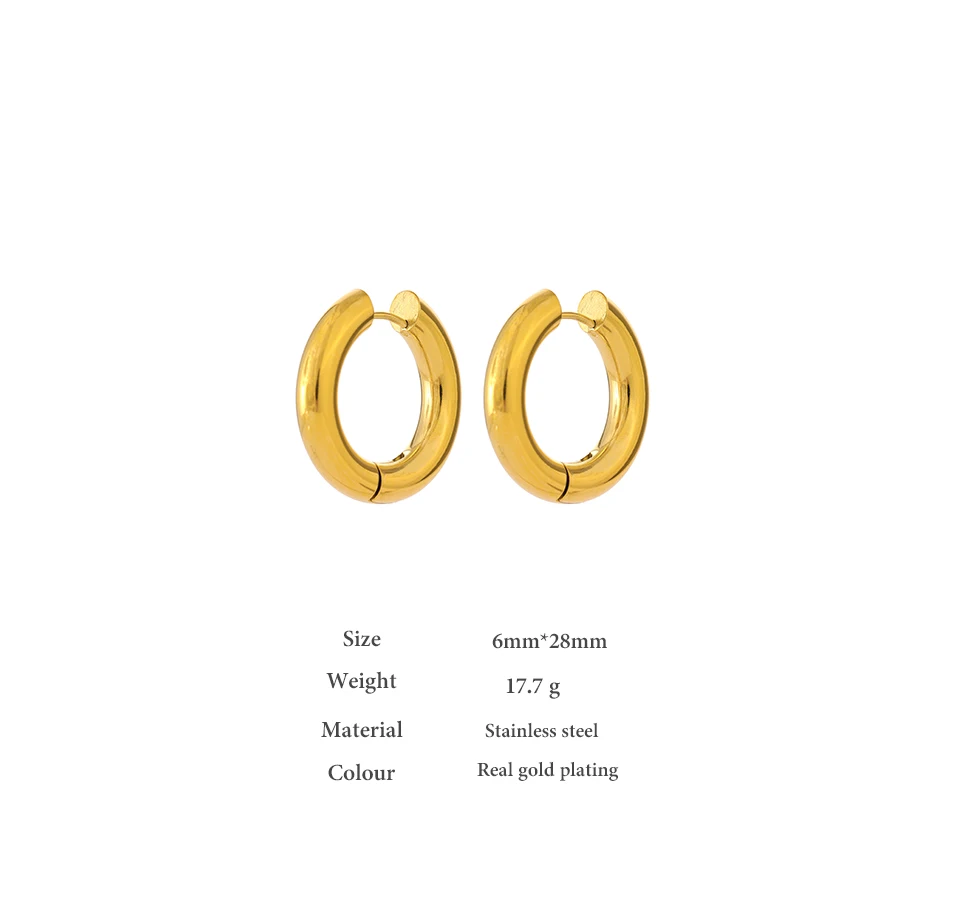 Yhpup Edelstahl-Schmuck, minimalistisch, rund, hohl, Creolen, Charm-Gold, 18 Karat vergoldet, Metall, wasserdicht, Temperament – Detail 6
