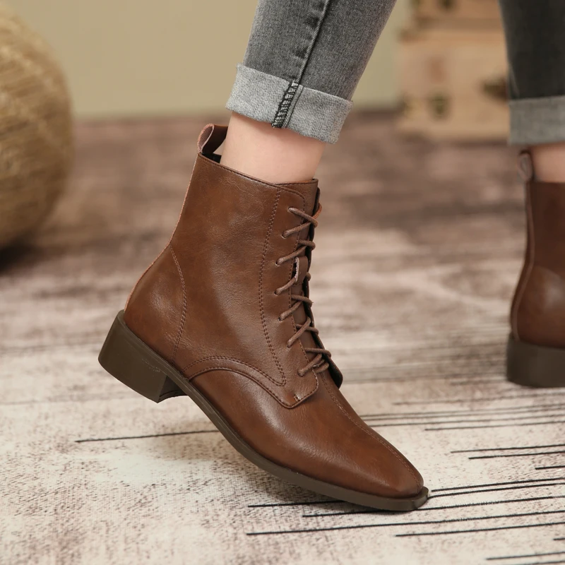 Women Boots Retro Chelsea Boots Women Shoes 2024 Winter Fashion Women ANKLE Boots Genuine Leather  Female Square Heel Leather