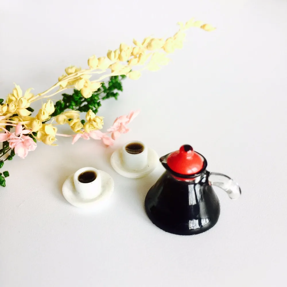 1:12  Miniature Coffee Pot & Cup Saucer Simulation Game Dollhouse Mini Furniture Toy Food Kitchen Food Play Doll House Accessory