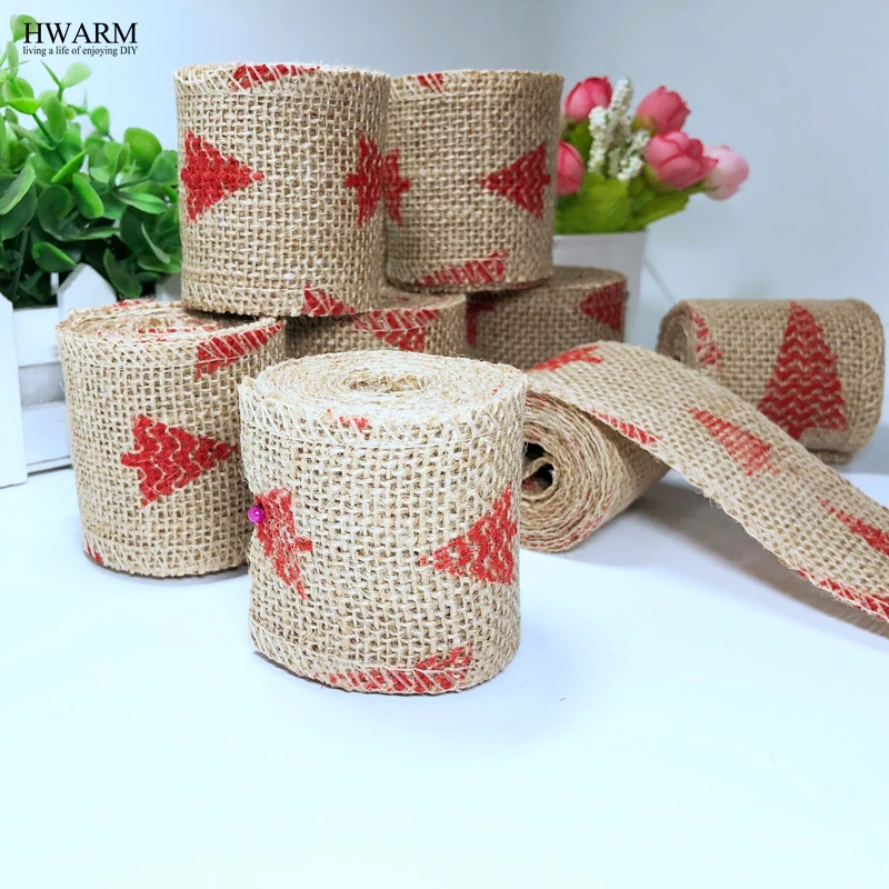 12pcs 6cm Redwood Xmas Tree Linen Lace Fabric Ribbon DIY Handmade Wedding Christmas Trim Decoration For Home Party Favors GIFT