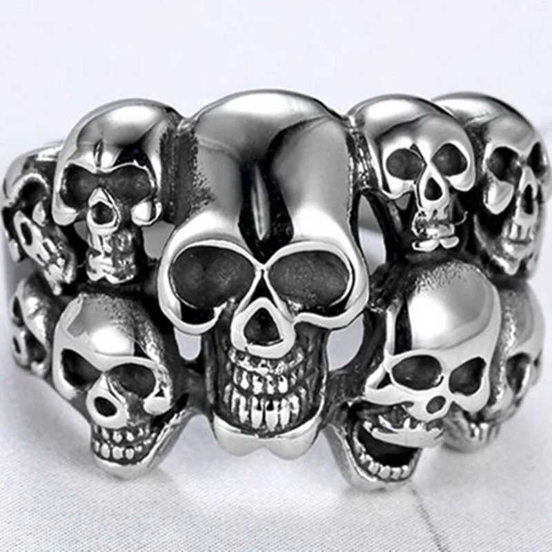 Fashion Domineering Mens Ghost Head Skull Ring Vintage Alloy Punk Biker Ghost Ring Heavy Sugar Male Gothic Jewelry