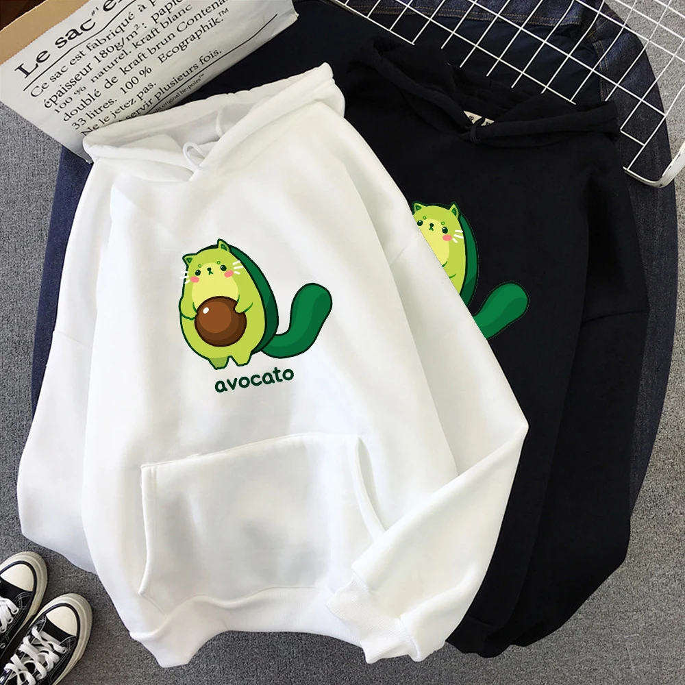 Invierno personalidad lindo pareja pulóver dibujos animados aguacate estampado cálido Casual estudiante Sudadera con capucha moda marea ropa Mujer
