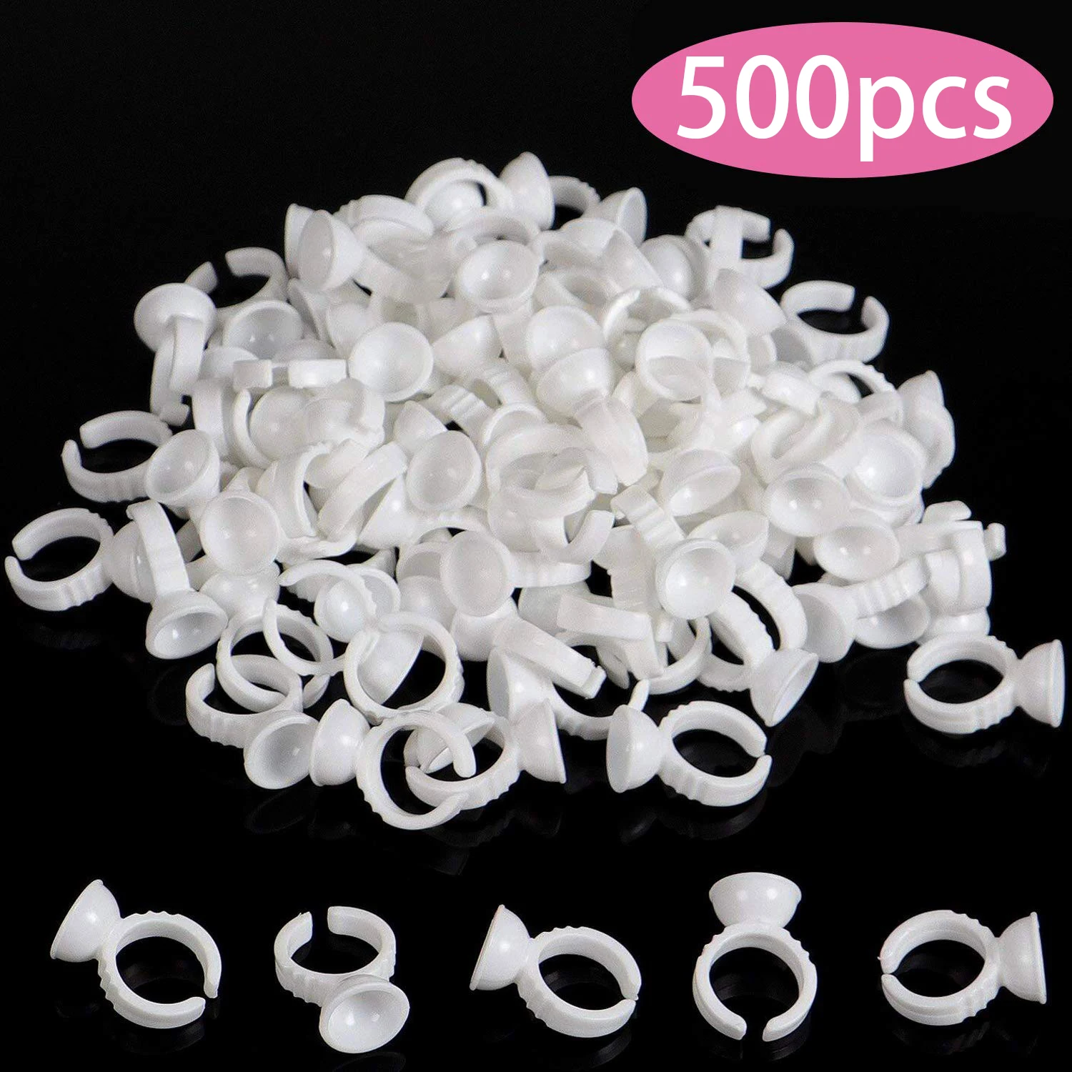 

500PCS Tattoo Rings Cups Disposable Glue Holder Plastic Tattoo Ink Pigment Ring Adhesive Makeup Rings Palette For Eyelash Nail