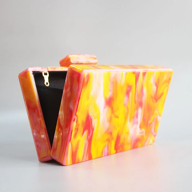 Pearl Marble Orange Acrylic Box Women Bag For Messenger Shoulder Bags Crossbody Bags Handbags Famous Brand Evening Wallet Purse