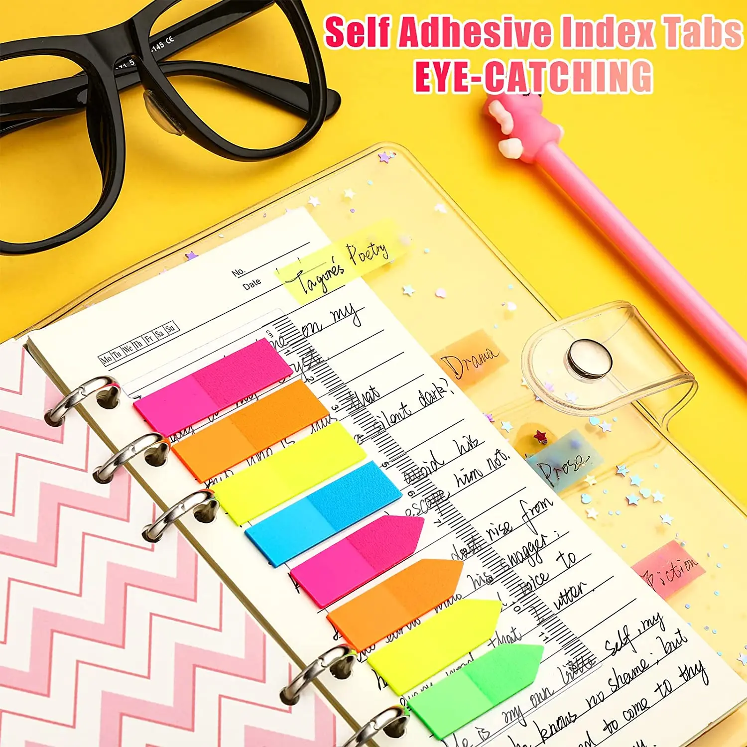 A6 Refillable Paper Set with Colorful Inserts, Lined Paper, Binder Pockets, Index Tabs, for Planner Organizer Notebook Journal