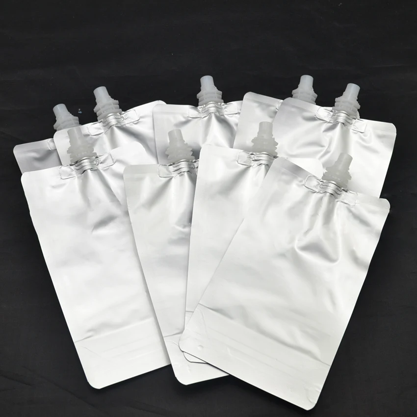 50Pcs/lots 250ML Aluminum Foil Liquid Bag With Lid, Outdoor Milk Spout Bags, Anti-leakage Juice Packaging Pouch Storage Bag