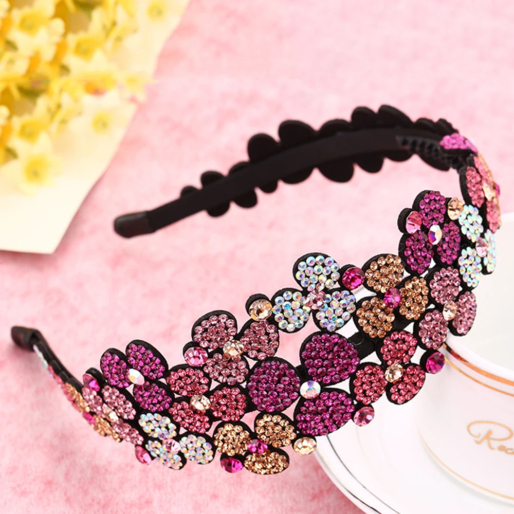 Retro Women Three Petals Flowers Headband Luxury Czech Crystal Non-slip Border Girl Hairpin Ms Fancy Hair Accessiftsories