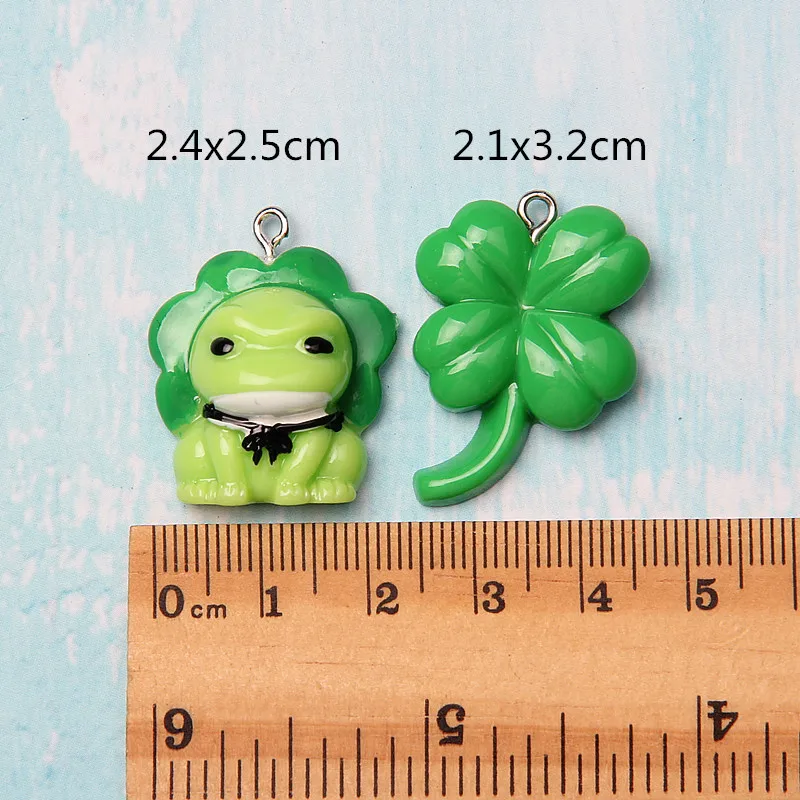 10Pcs/lot Flat back Resin Cabochons Kawaii Clover Frog Flatback Resin Cabochon DIY Phone Decoration Jewelry Making Accessories