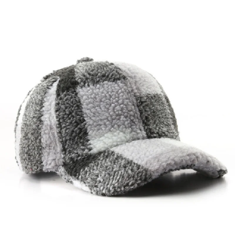 Baseball Cap Woman Lamb Wool Plaid Hats Winter Autumn Snapback Thickwarm Caps Female Casual Sun Visor Trucker Hats