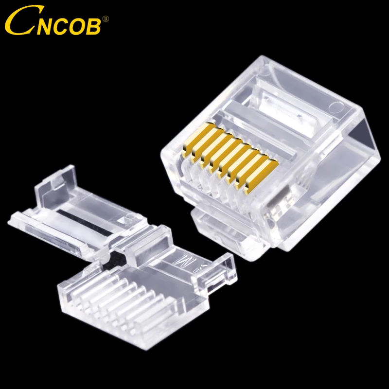 Cat6 Flat Cable RJ45 Connector，Short Body Two-piece，UTP 8-Pin Modular Ethernet Network Plugs MaxOD 0.65mm 50pcs