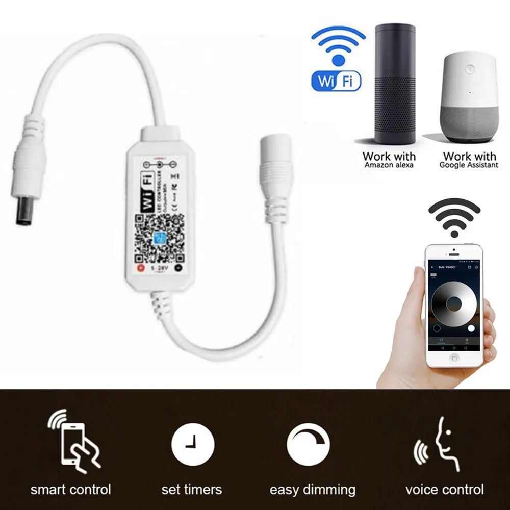 2 Pin WiFi Controller Timer Dimmer for Warm White Cool White Single Color LED Strip Lights for Alexa Assistant
