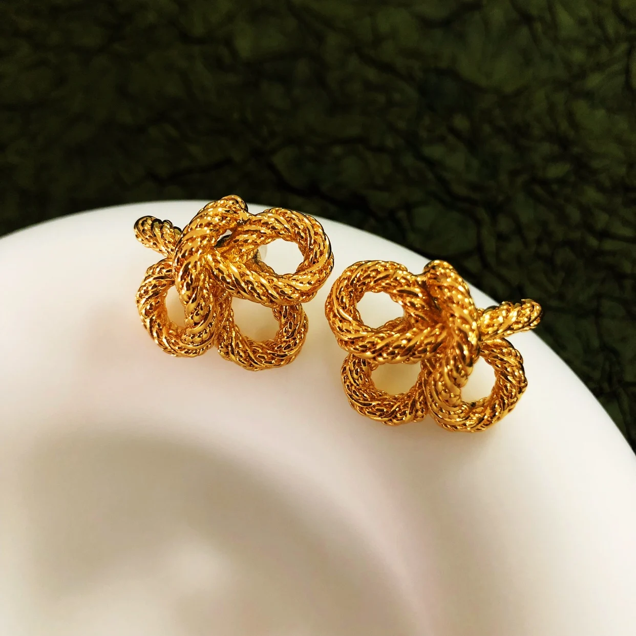 

Brass With 18k Gold Braide Flower Earrings Women Jewelry Party Boho T Show Gown Runway Rare Korean Japan Trendy Stuning INS