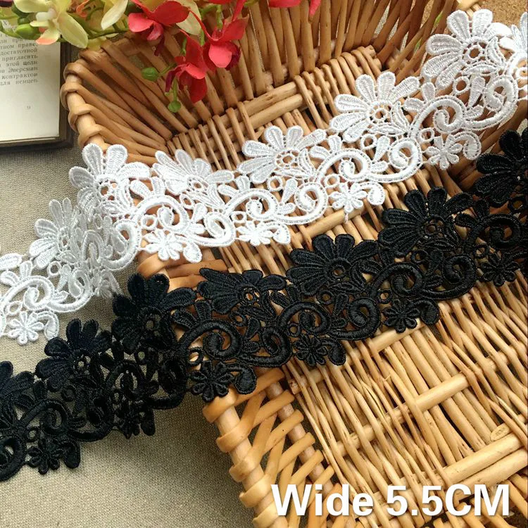 5.5CM Luxury Delicate White Black Hollow Lace Embroidery Water Soluble Ribbon Trim Garment Dress Curtains DIY Sewing Accessories