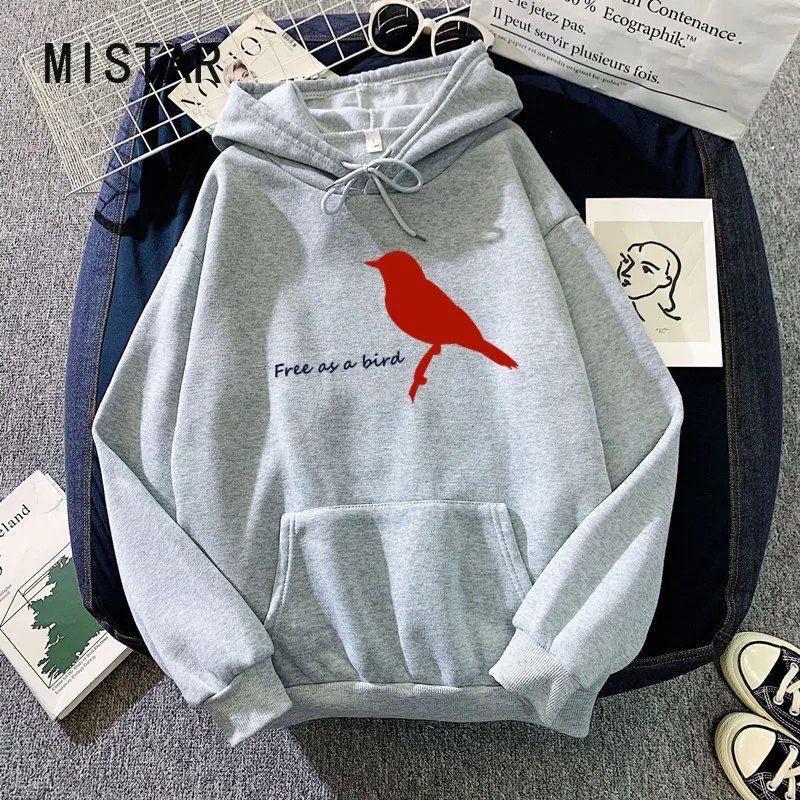 Wholesale Hoodie Sweatshirt women Harajuku print Free as a bird Tops Fashion Loose Fleece Streetwear Women\'s Clothing drop shipp