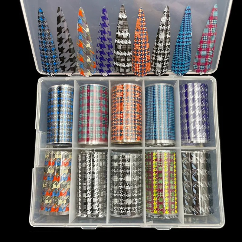 1 Box Chessboard Nail Foils for Transfer Paper Checker Stickers Sliders Nails Wraps DIY Color Gradient Nail Art Decorations