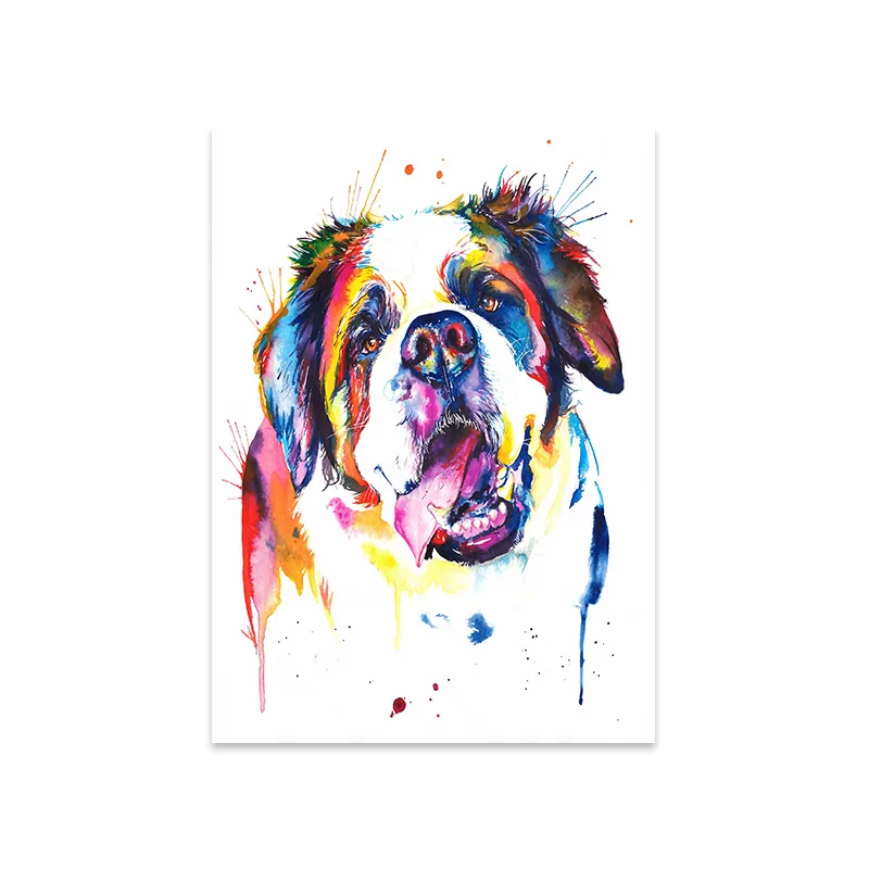 Colorful Animal Dog Canvas Painting French Bulldog Labrador St Bernard Poster Abstract Wall Art Canvas Prints Pictures Decor Art