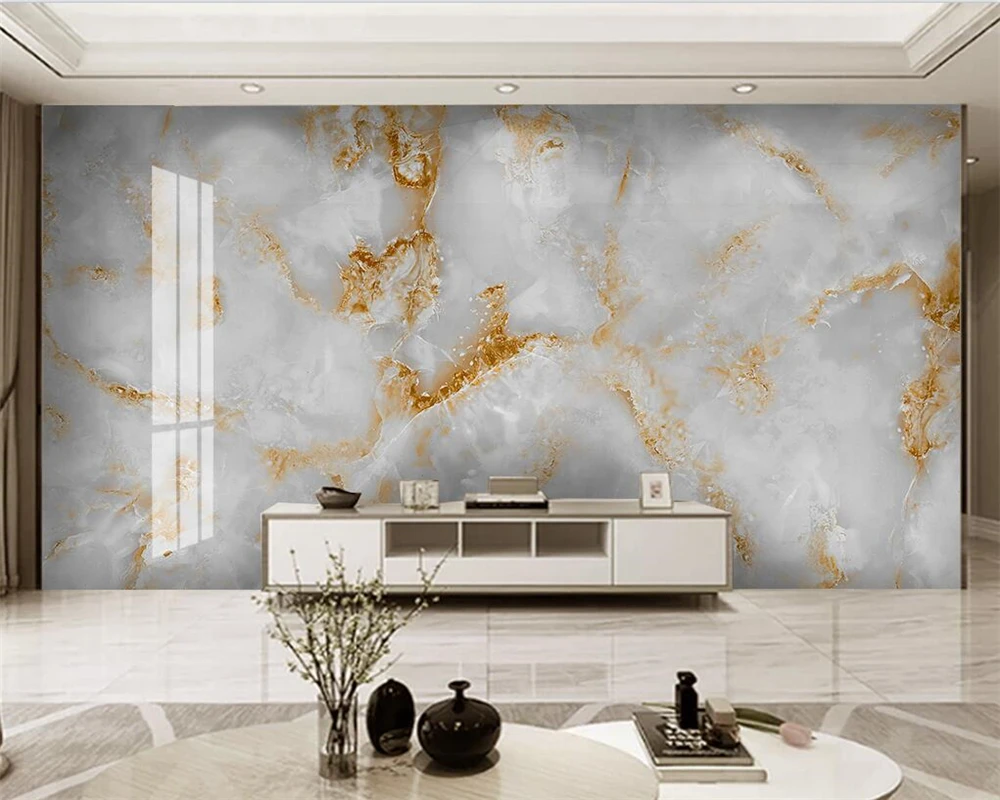 

beibehang Customized modern minimalist light luxury glittering gold abstract landscape marble TV background wallpaper