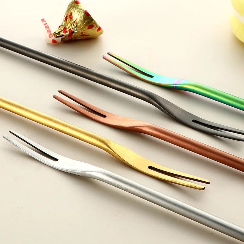 Stainless Steel Gold Fruit Fork For Dessert Cake Snack Forks Birthday Party West Tableware Short/Long Handle Kitchen Accessories