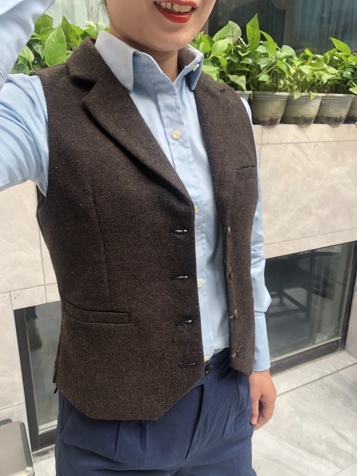 Women's suit vest herringbone wool vest business Slim Fit Work Wear Waistcoat