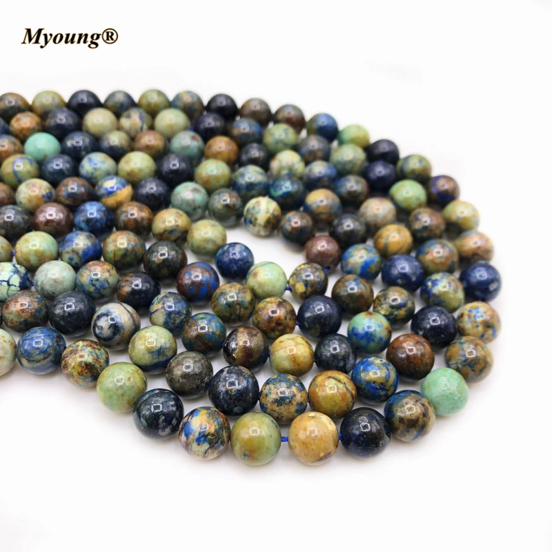 2Strands Natural Phoenix Chrysocolla Lapis Lazuli Smooth Round Gems Stone Loose Beads For Jewelry Making Design DIYMY210407