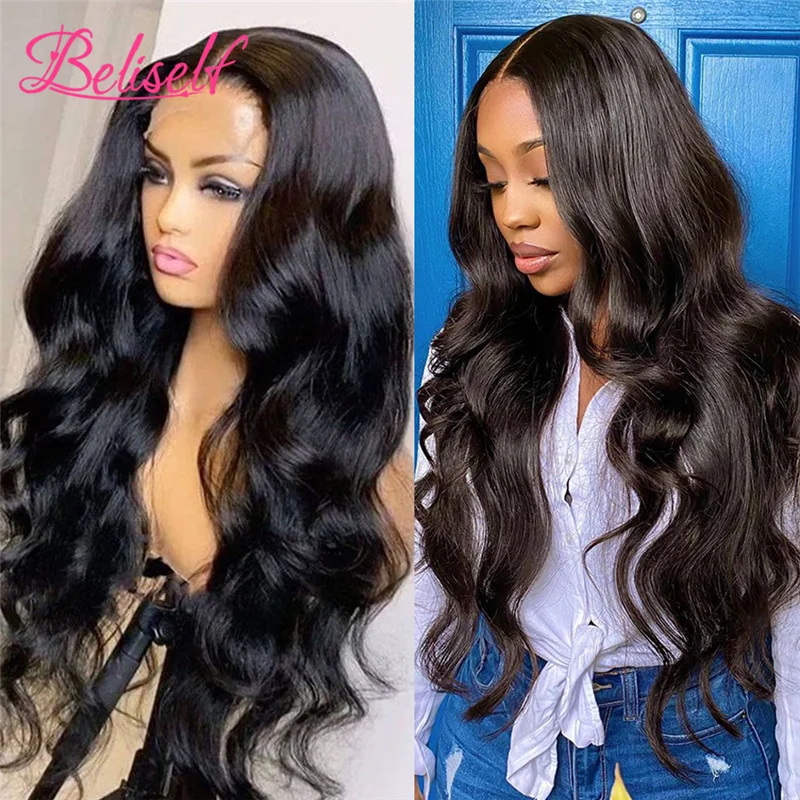 Rambut Beliself Wig Gelombang Tubuh Bagian T Brasil Wig Bagian Dalam 5 Inci Wig Renda 5X5X1 Wig Rambut Manusia Remy untuk Wanita Kulit Hitam