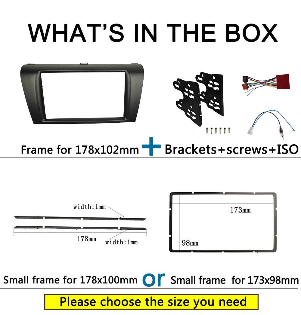 Double 2 Din GPS DVD Stereo Panel for MAZDA 3 Axela Dash Refitting Trim Kit Fascia Car Player Frame With ISO Wiring Harness