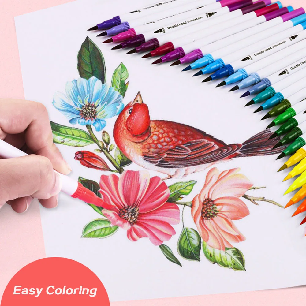Pinselstift mit zwei Spitzen, feine Linie, farbige Markierungsstifte, waschbare, wasserlösliche Aquarellstifte zum Zeichnen, Malen, Kunstbedarf – Detail 8