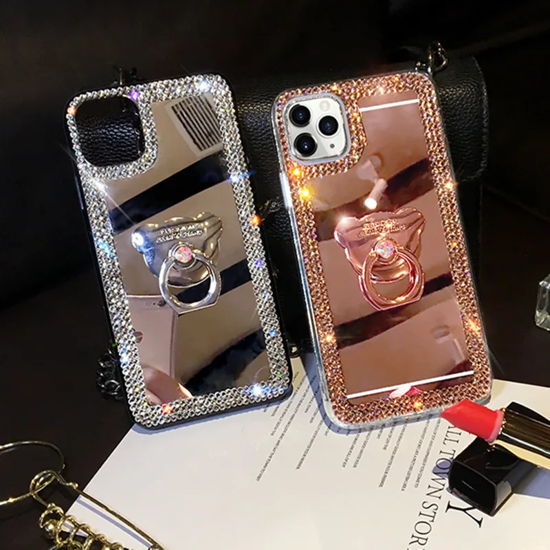 For XiaoMi RedMi Note 11 Note 11S Note 8 Pro K40 K50 K60 Pro RedMi 9 8 8A Luxury Glitter Diamond Mirror Ring Holder Case