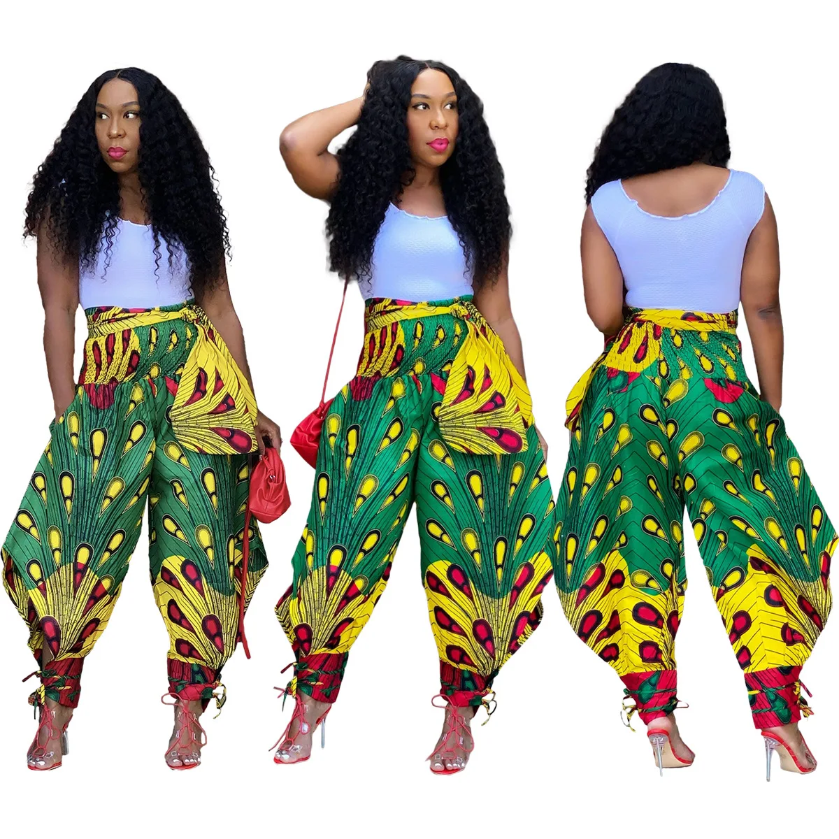 Polyester African Ladies Clothes Dashiki Print Trousers Elastic Waist Ankara Fashion High Harem Pant African Pants For Women