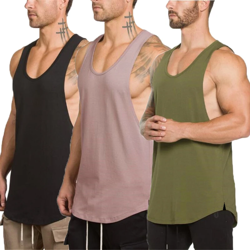 3 Pack Plain Bodybuilding String Tank Tops Men Gym Clothing Workout Fitness Sleeveless Shirt Summer Cotton Fashion Singlets Vest