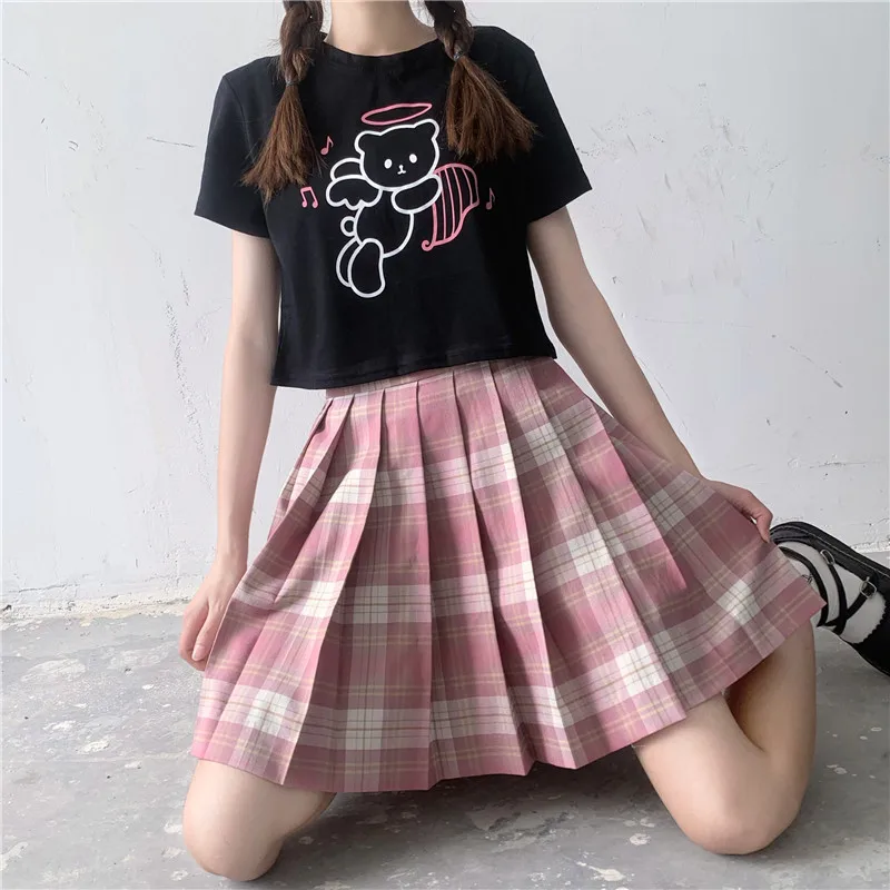 Weet-uniforme universitario japonés jk, camiseta de manga corta de cintura alta con ombligo corto de oso de dibujos animados, Tops para mujer, camisa escolar para niña