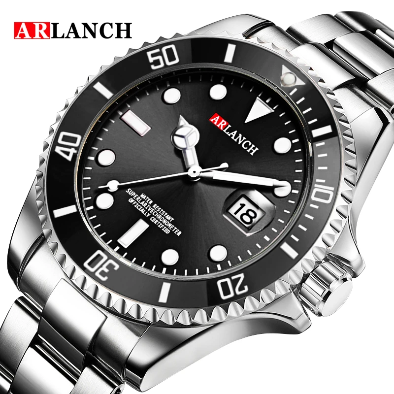 ARLANCH Men Quartz Watches Top Brand Full Steel Luminous Date Waterproof Sport Watches Business Watch Male Relogio Masculino