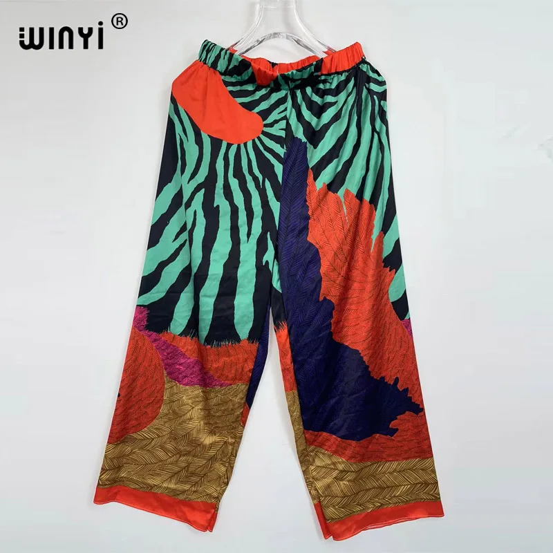 WINYI Elegant Woman fashion Print Suits Casual Spring Ladies holiday Suits Ladies Vocation Beach Loose Blouse Set Female Pants